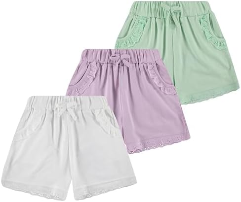 3-Pack Girls' Eyelet Trim Shorts with Pockets– Multipack of…